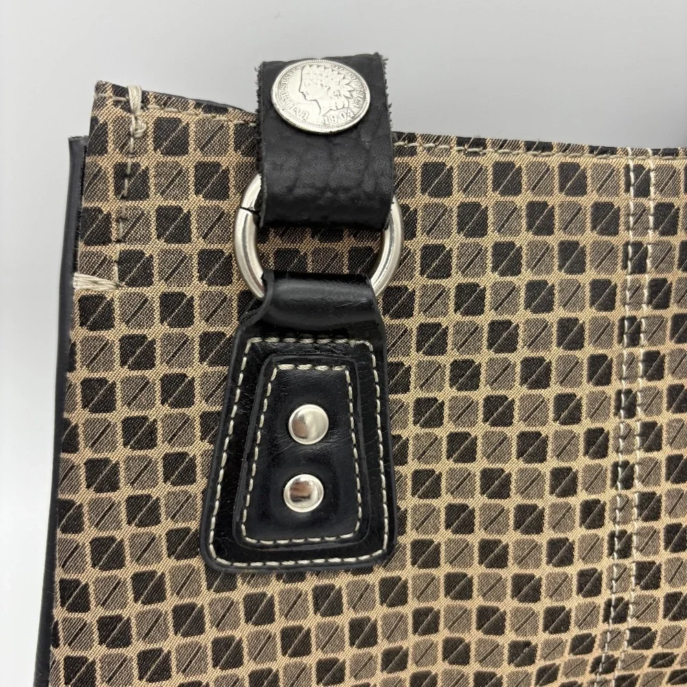 Nine & Co Satchel with Brown/Tan Checkered Pattern and Brown Leather Trim/Handle - Picture 7 of 16